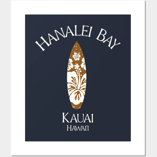 Hanalei Bay Kauai Hawaii Vintage Surfboard Plumeria Wall Art by TGKelly